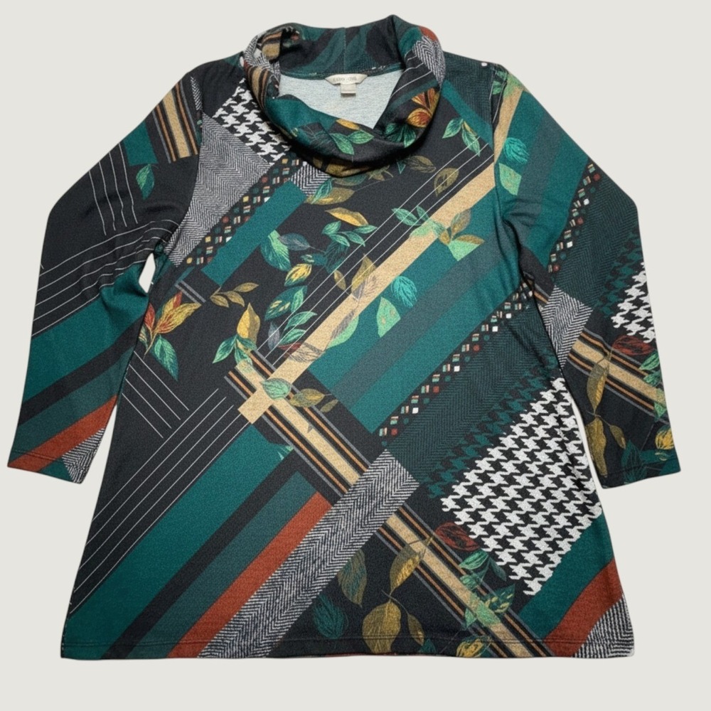 Christopher & Banks Tunic Womens PXL Cowl Neck Mixed Print Long Sleeve